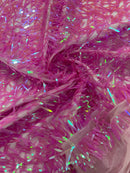 Sword Large Shiny Sequins - Pink - Hanging Iridescent Sequins On Lace Fabric By Yard