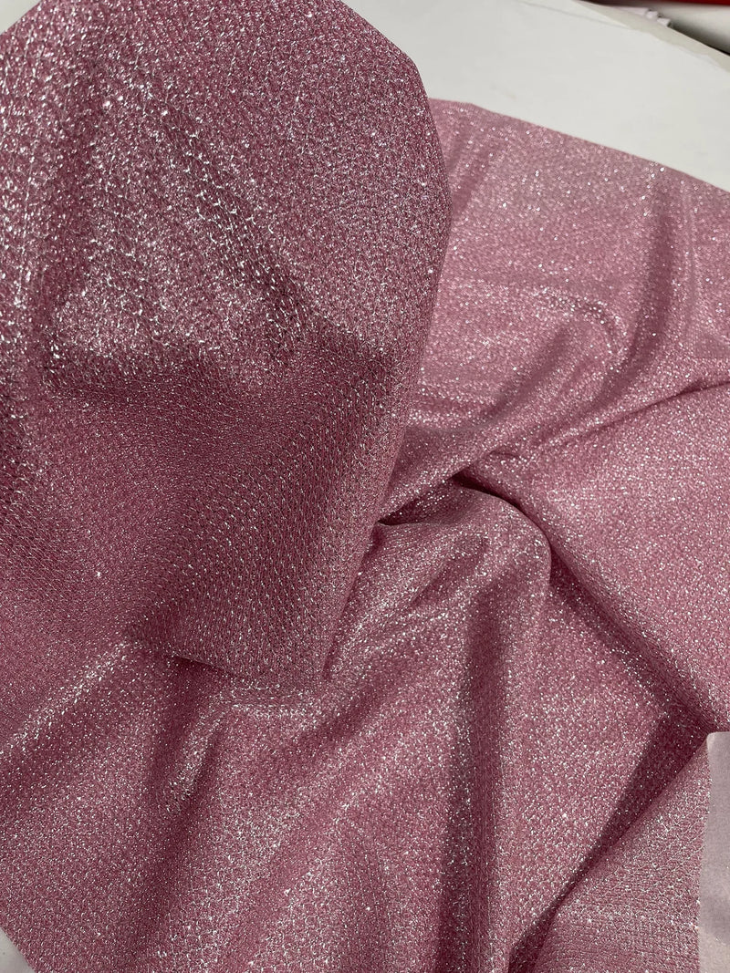 Diamond Shimmer Glitter Fabric - Pink - Sparkle Stretch Luxury Shiny Fabric By Yard