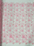 3D Tulle Floral Fabric - Pink - Flowers Made on Mesh with Small Pearls and Beads Sold By Yard