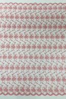 Embroidered Flower Fabric - Pink - Floral Design Scalloped Border Fabric By Yard