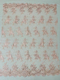 Floral Plant Lace Fabric - Pink - Flower Plant Design Lace Sequins Fabric Sold By Yard