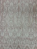 Mermaid Glitter Design - Pink - Tulle Mesh with Mermaid Tail Glitter Design Sold By Yard