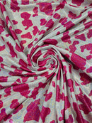 Cow Print Design Spandex - Pink - Holographic Print Poly Spandex 4 Way Stretch Fabric By Yard