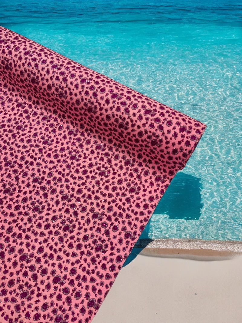 Chunky Leopard Glitter Vinyl - Pink / Fuchsia - 54" Wide Crafting Glitter Vinyl Fabric By Yard