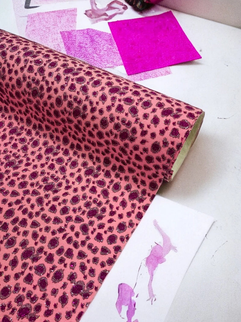 Chunky Leopard Glitter Vinyl - Pink / Fuchsia - 54" Wide Crafting Glitter Vinyl Fabric By Yard