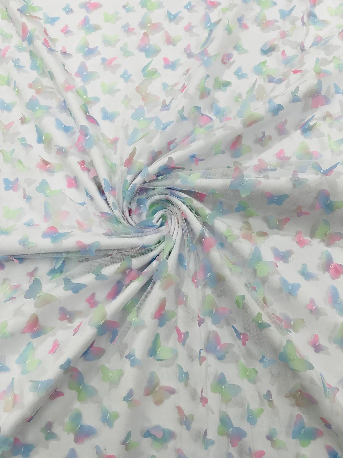 3D Butterfly Design Lace - Pink / Green / Blue - Embroidered Lace with 3D Butterfly Design By Yard