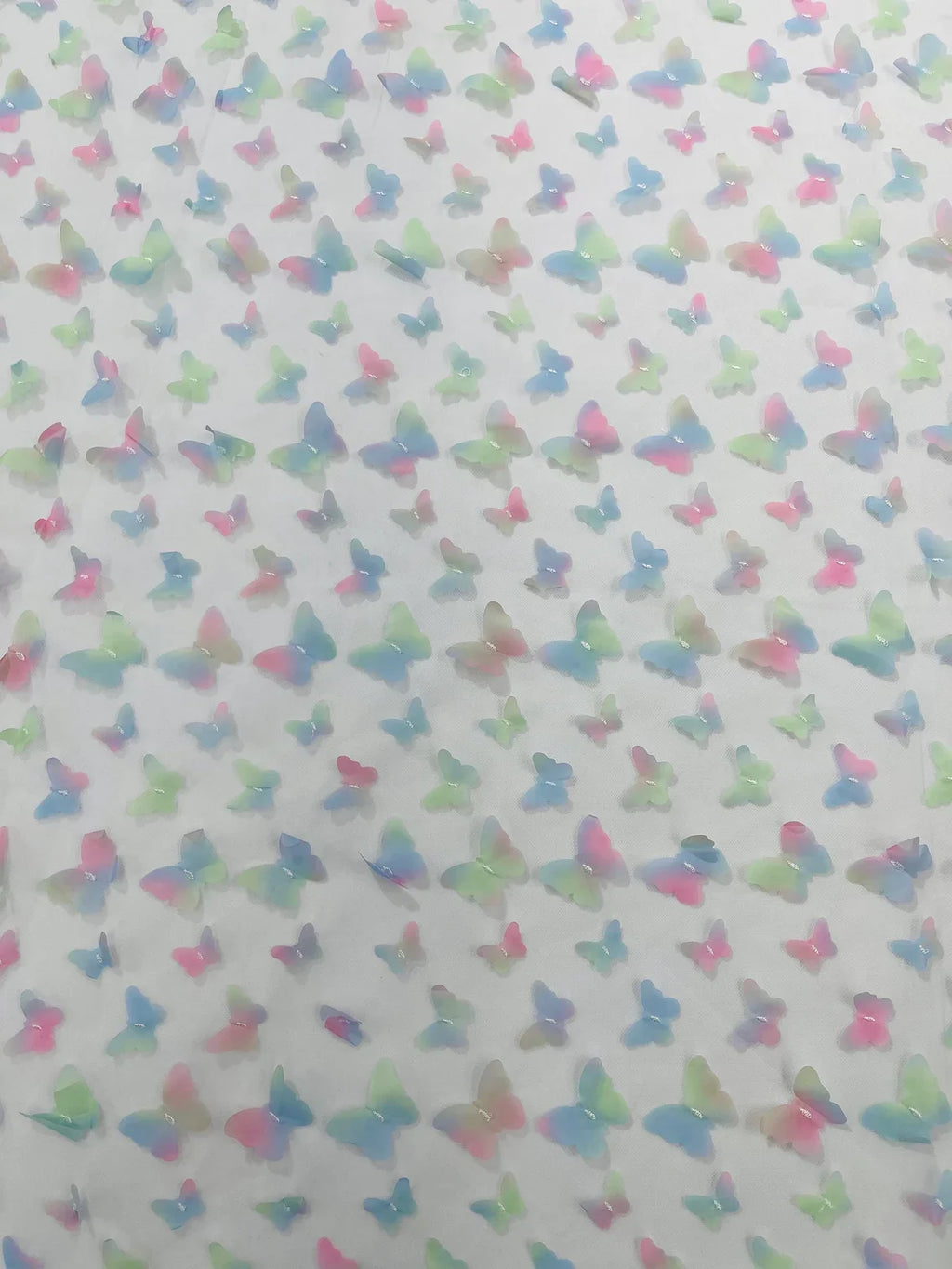 3D Butterfly Design Lace - Pink / Green / Blue - Embroidered Lace with 3D Butterfly Design By Yard