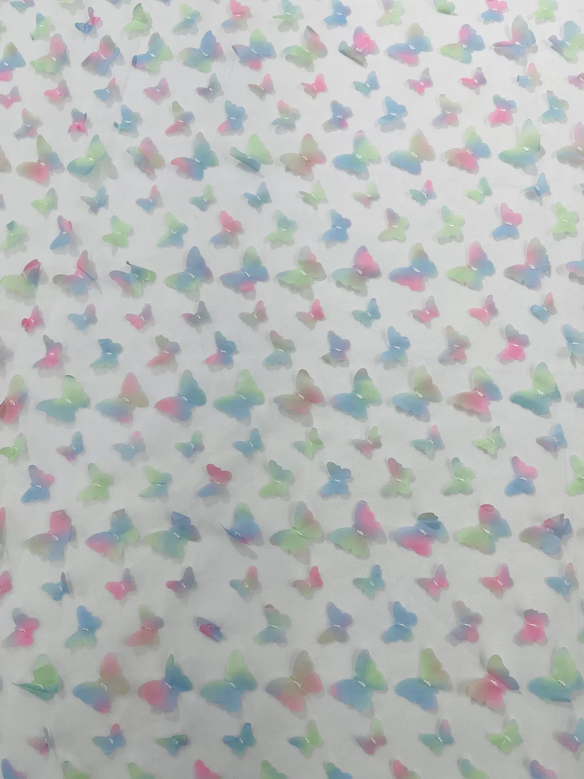 3D Butterfly Design Lace - Pink / Green / Blue - Embroidered Lace with 3D Butterfly Design By Yard
