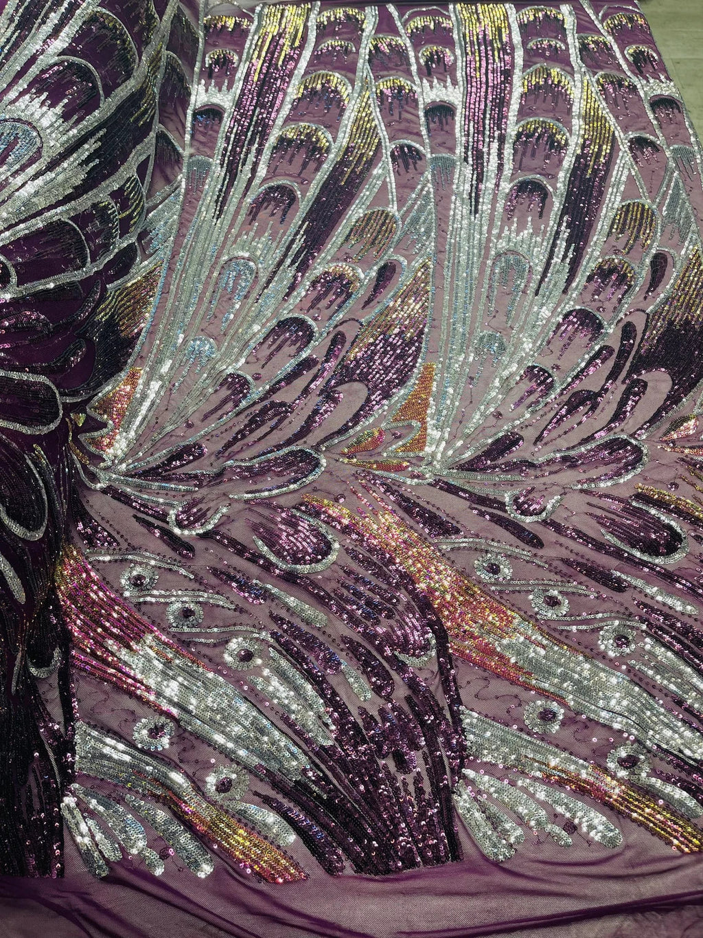 Multi-Color Sequins Design - Pink Iridescent - 4 Way Stretch Sequins Fabric By The Yard