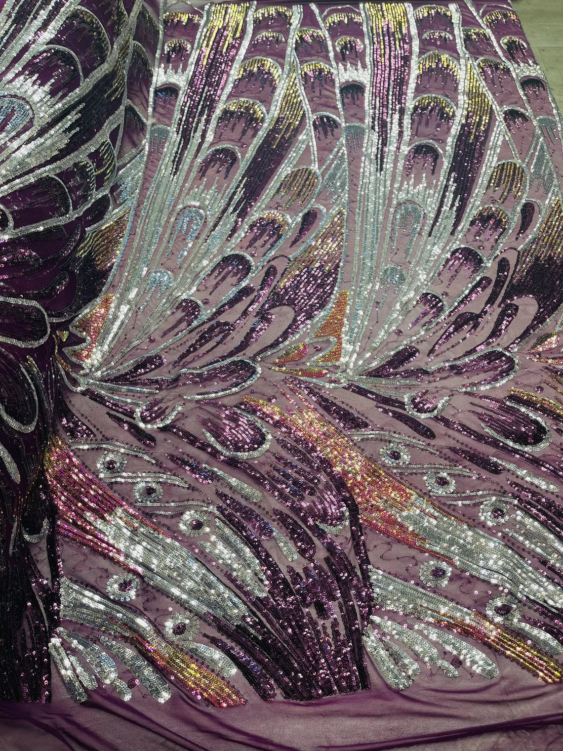 Multi-Color Sequins Design - Pink Iridescent - 4 Way Stretch Sequins Fabric By The Yard