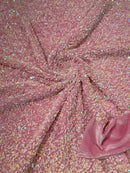 Stretch Velvet Sequins Fabric - Pink Iridescent - Velvet Sequins 2 Way Stretch 58/60” By Yard