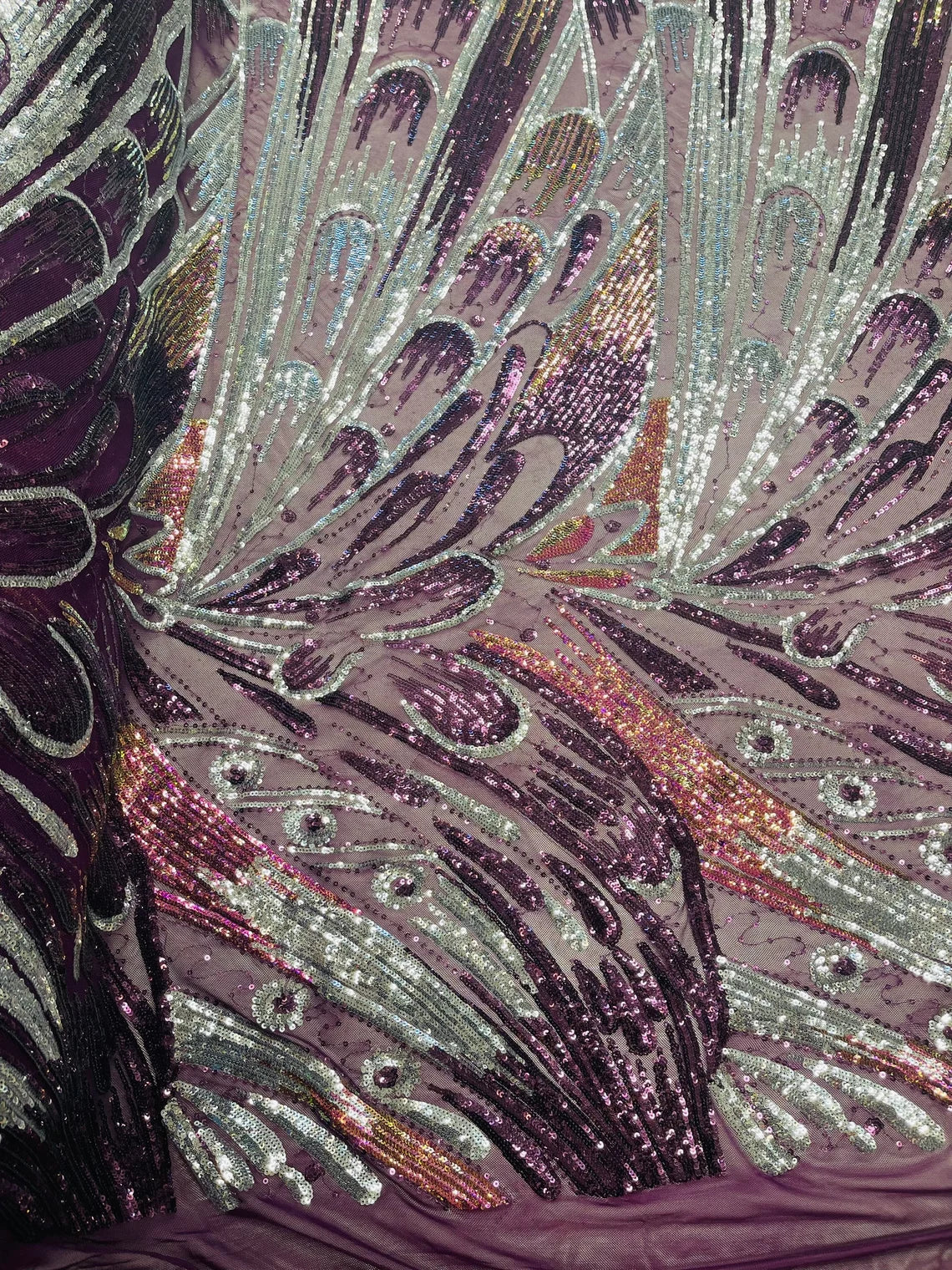 Multi-Color Sequins Design - Pink Iridescent - 4 Way Stretch Sequins Fabric By The Yard