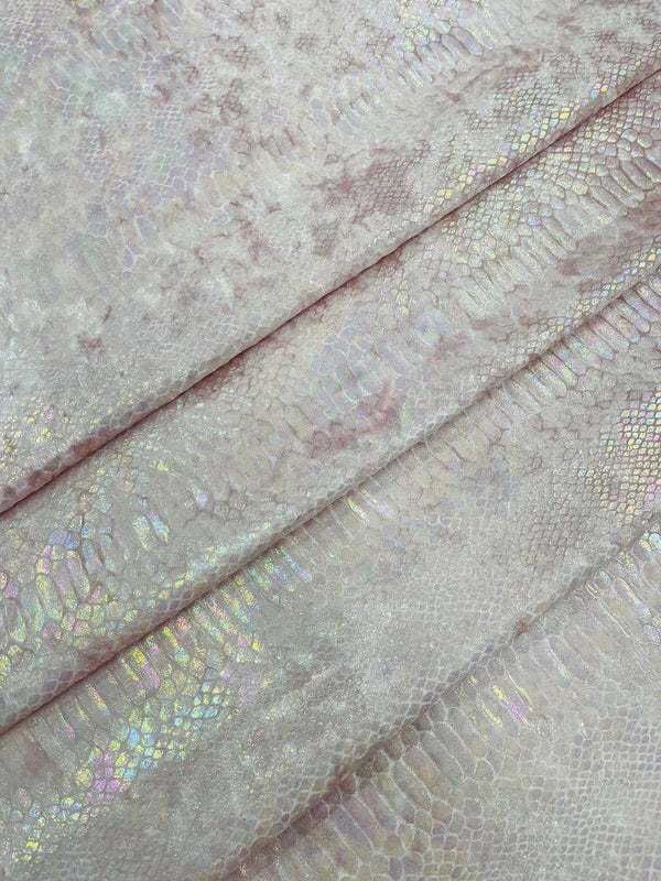 Anaconda Stretch Velvet - Pink Iridescent - 58/60" Stretch Velvet Fabric with Anaconda Snake Print By Yard