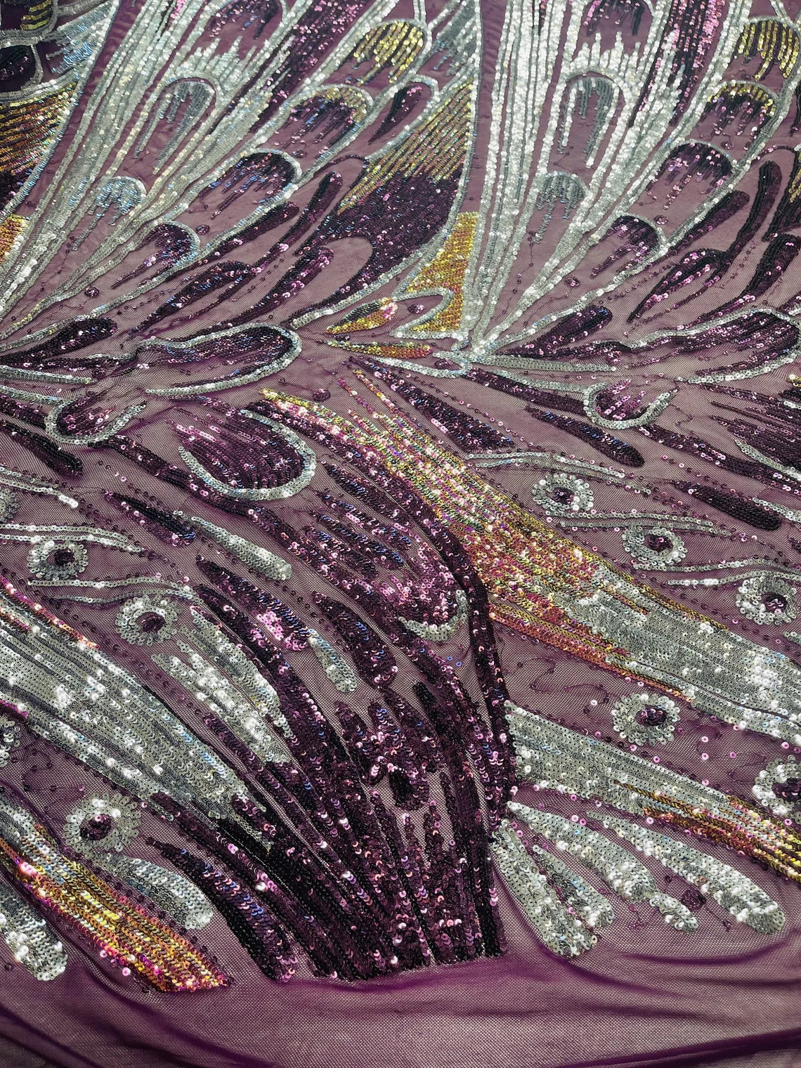 Multi-Color Sequins Design - Pink Iridescent - 4 Way Stretch Sequins Fabric By The Yard