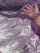 Beaded Lines Fabric - Plum - Luxury Beads and Sequins Line Design Fabric By Yard