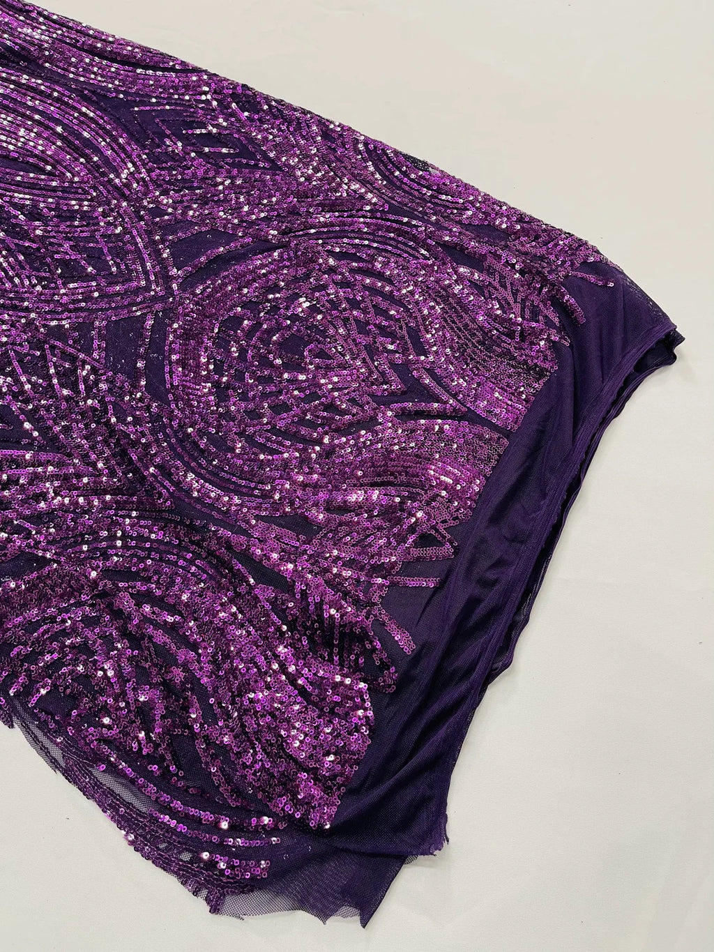 Long Wavy Pattern Sequins - Plum - 4 Way Stretch Sequins Fabric Line Design By Yard