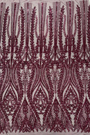 Mermaid Design Sequins Fabric - Plum - Sequins Fabric 4 Way Stretch on Mesh By Yard