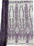 Beaded Lines Fabric - Plum - Luxury Beads and Sequins Line Design Fabric By Yard