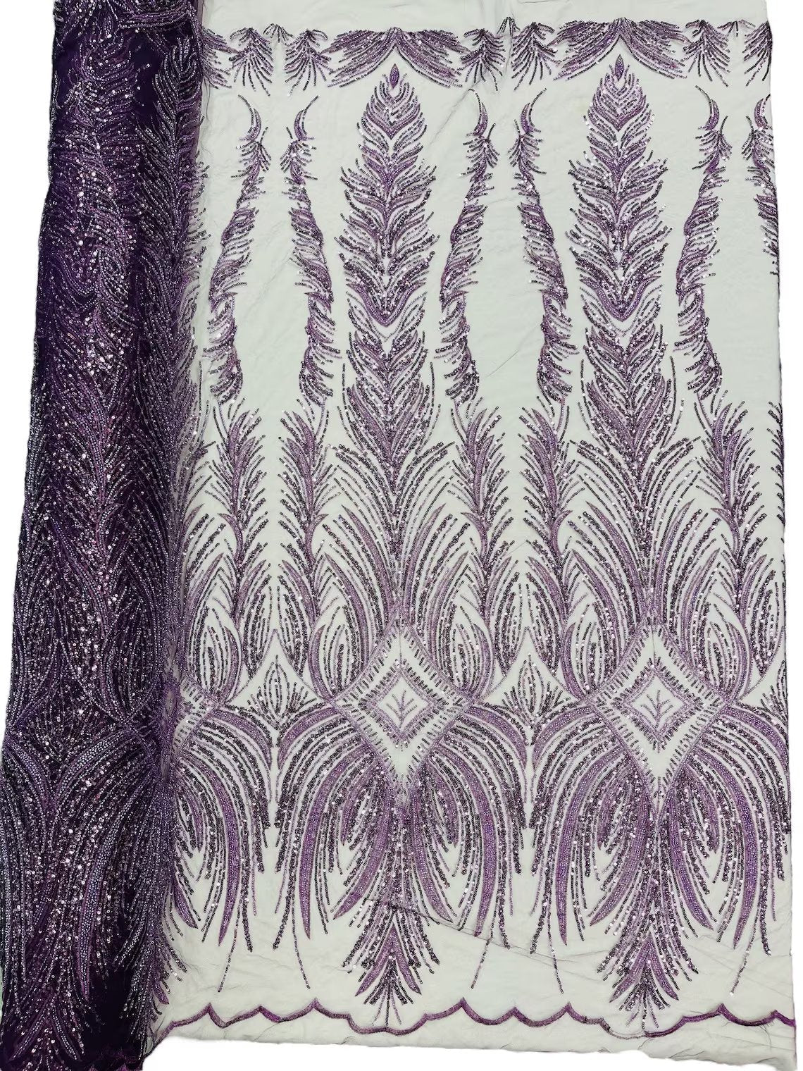 Beaded Lines Fabric - Plum - Luxury Beads and Sequins Line Design Fabric By Yard