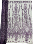 Beaded Lines Fabric - Plum - Luxury Beads and Sequins Line Design Fabric By Yard