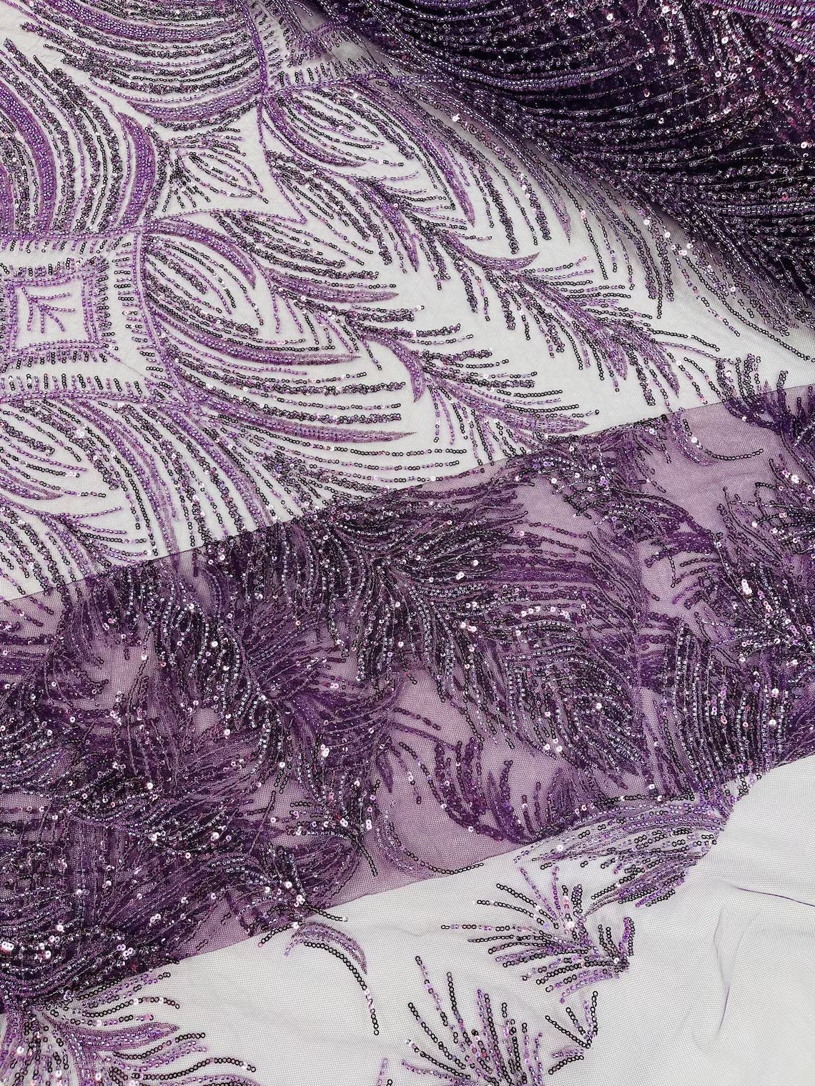 Beaded Lines Fabric - Plum - Luxury Beads and Sequins Line Design Fabric By Yard