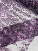 Beaded Lines Fabric - Plum - Luxury Beads and Sequins Line Design Fabric By Yard