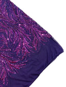 Leaf Design Stretch Sequins - Plum - 4 Way Stretch Lace Mesh Sequins Fabric by Yard