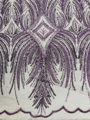 Beaded Lines Fabric - Plum - Luxury Beads and Sequins Line Design Fabric By Yard