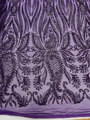Paisley Sequin Fabric - Plum - Line Pattern 4 Way Stretch Elegant Fabric By The Yard