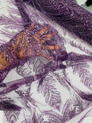 Beaded Lines Fabric - Plum - Luxury Beads and Sequins Line Design Fabric By Yard