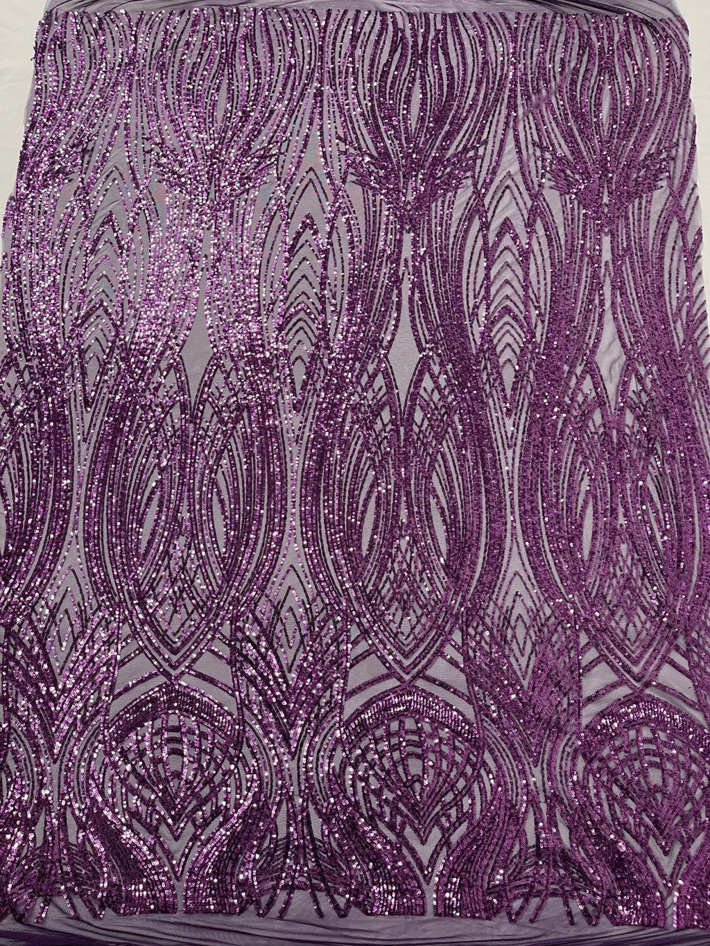 Long Wavy Pattern Sequins - Plum - 4 Way Stretch Sequins Fabric Line Design By Yard