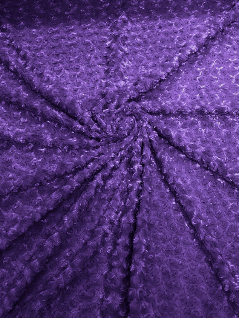 58" Minky Swirl Rose Fabric - Purple - Soft Rosebud Plush Fur Fabric Sold By The Yard