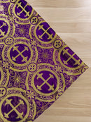 Brocade Cross Fabric - Purple / Gold - Church Vestment Religious Jacquard Fabric By Yard