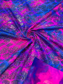 Cobra Snake Foil Fabric - Purple / Hot Pink Iridescent - Cobra Snake Design on Tie Dye Spandex Fabric By Yard