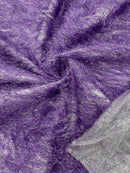 Metallic Eyelash Fabric - Purple / Silver - Feather/Eyelash/Fringe Design on Mesh By Yard