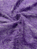 Metallic Eyelash Fabric - Purple / Silver - Feather/Eyelash/Fringe Design on Mesh By Yard