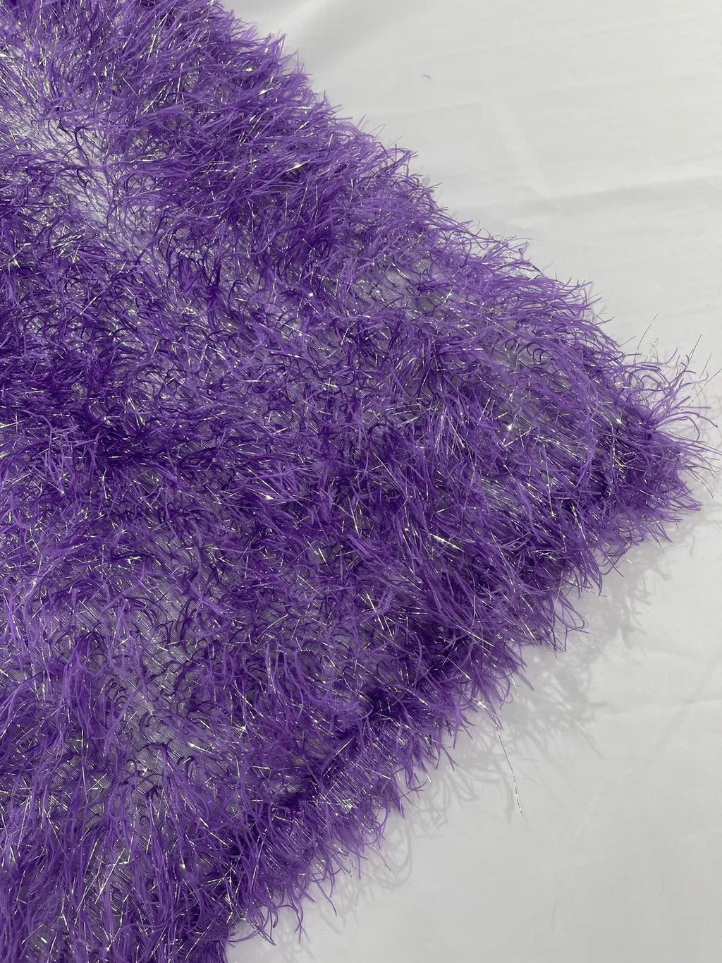 Metallic Eyelash Fabric - Purple / Silver - Feather/Eyelash/Fringe Design on Mesh By Yard