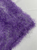 Metallic Eyelash Fabric - Purple / Silver - Feather/Eyelash/Fringe Design on Mesh By Yard