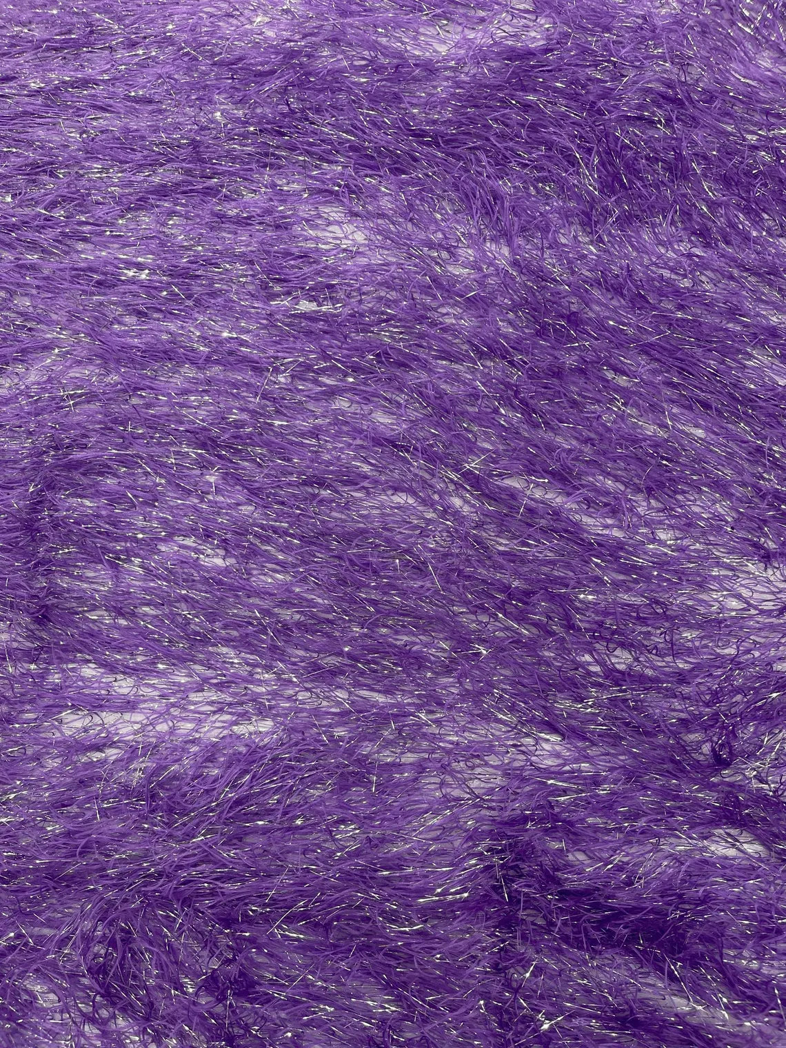 Metallic Eyelash Fabric - Purple / Silver - Feather/Eyelash/Fringe Design on Mesh By Yard