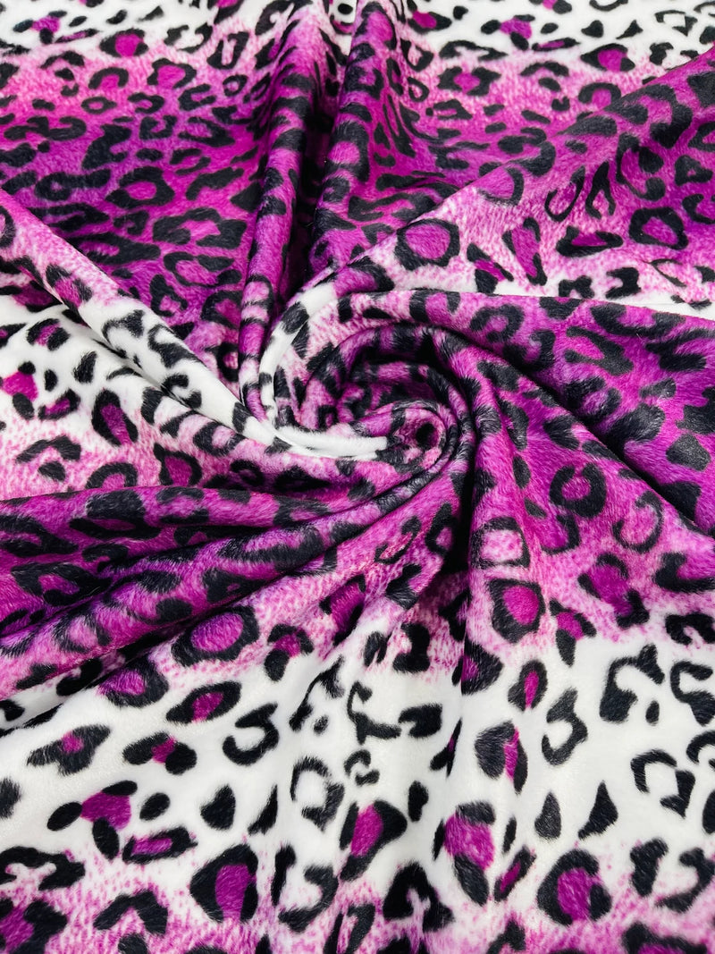 Leopard Velboa Faux Fur Fabric - Purple / White - Cheetah Animal Print Velboa Fabric Sold By The Yard