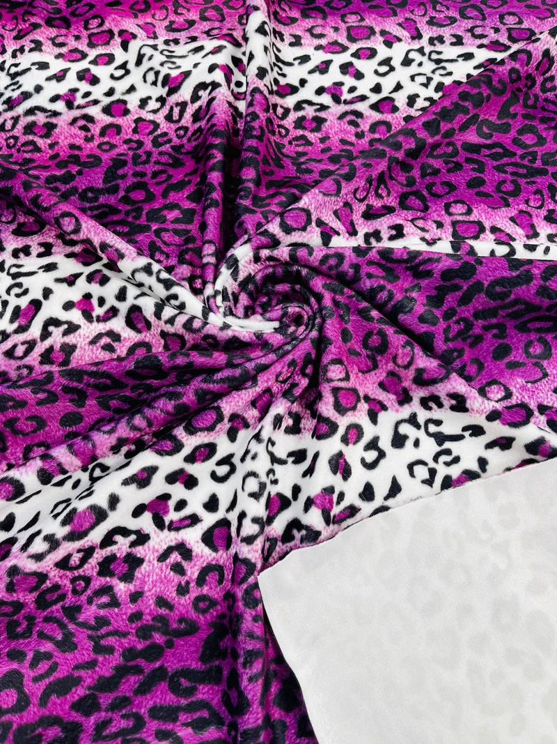 Leopard Velboa Faux Fur Fabric - Purple / White - Cheetah Animal Print Velboa Fabric Sold By The Yard