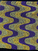 Wavy Line Velvet Sequins - Purple/Yellow/Green - Velvet Sequins 2 Way Stretch Fabric 58/60” By Yard