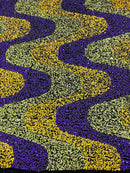 Wavy Line Velvet Sequins - Purple/Yellow/Green - Velvet Sequins 2 Way Stretch Fabric 58/60” By Yard