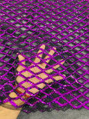 Diamond Sequins Fabric - Purple - Diamond Geometric Net Design on Mesh Lace Fabric By Yard