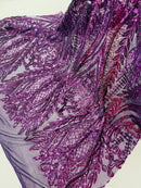 Mermaid Design Sequins Fabric - Purple - Sequins Fabric 4 Way Stretch on Mesh By Yard