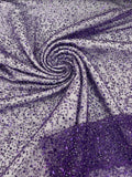 3D Beaded Mesh Fabric - Purple - Embroidered Beaded Lace Mesh Fabric with Small Sequins Sold By Yard