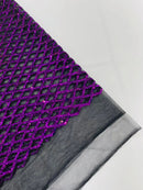 Diamond Sequins Fabric - Purple - Diamond Geometric Net Design on Mesh Lace Fabric By Yard