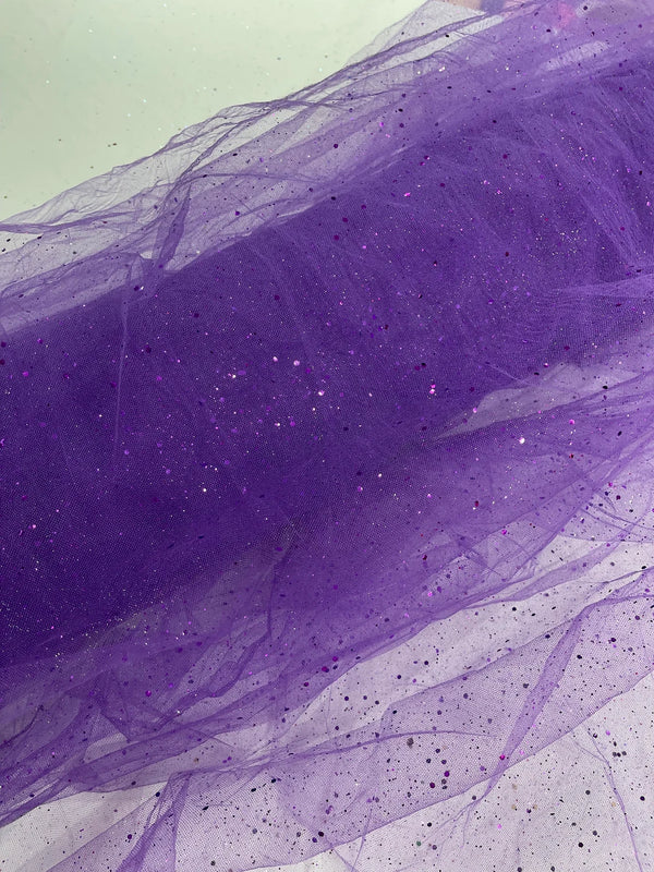 Sparkling Glitter Tulle Fabric - Purple - Sparkling Glitter Tulle Mesh Fabric Sold By Yard