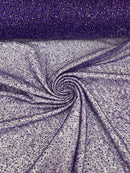 3D Beaded Mesh Fabric - Purple - Embroidered Beaded Lace Mesh Fabric with Small Sequins Sold By Yard