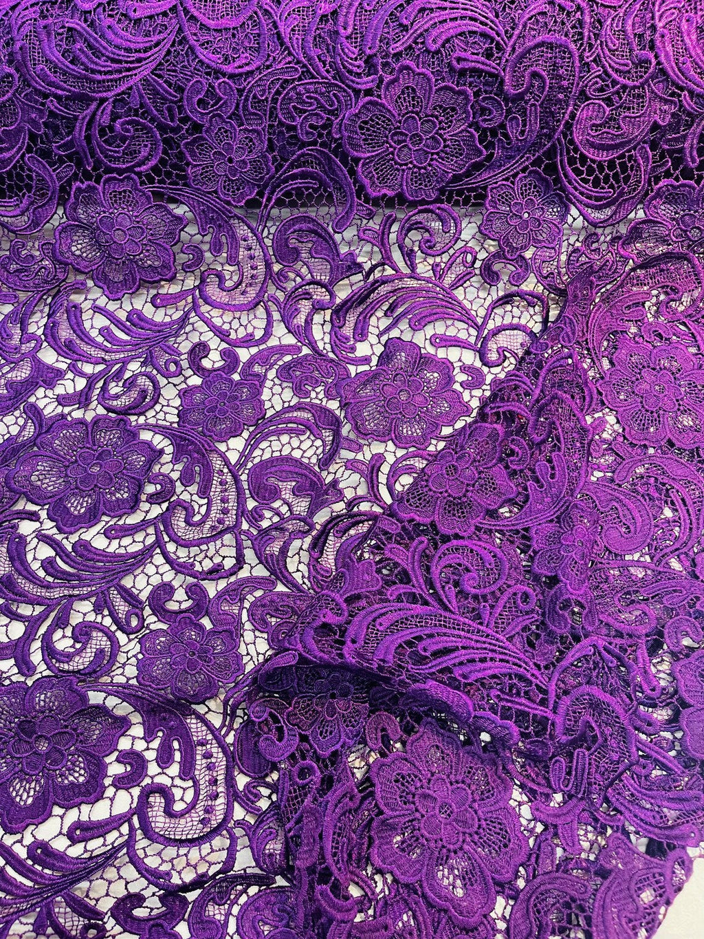 Guipure Lace Fabric - Purple - Floral Bridal Lace Guipure By Yard